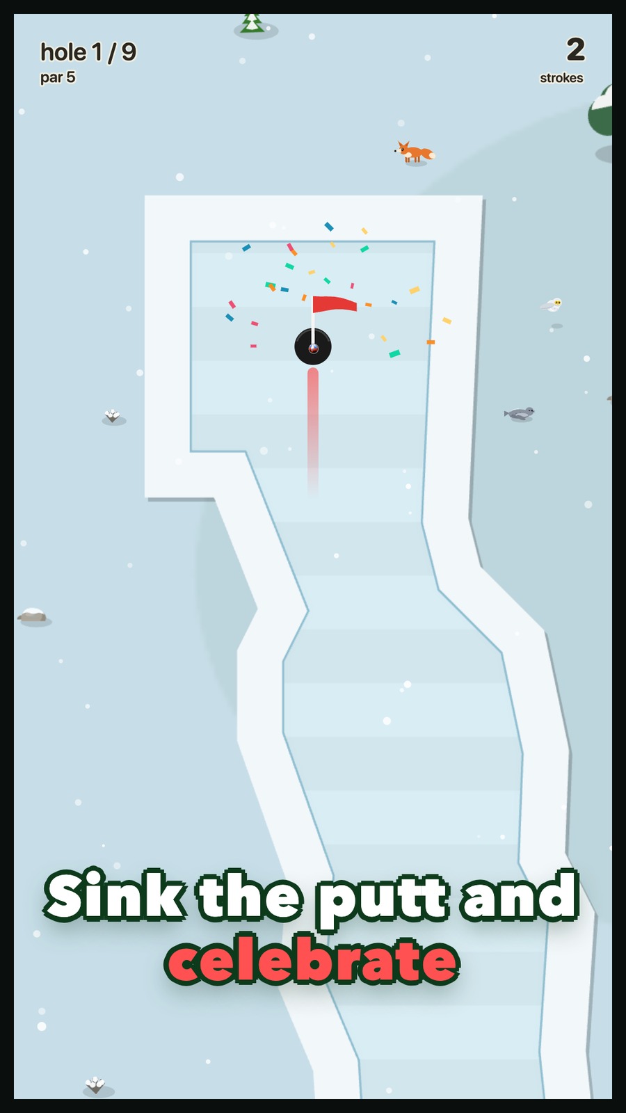 Sinking a putt in a burst of confetti