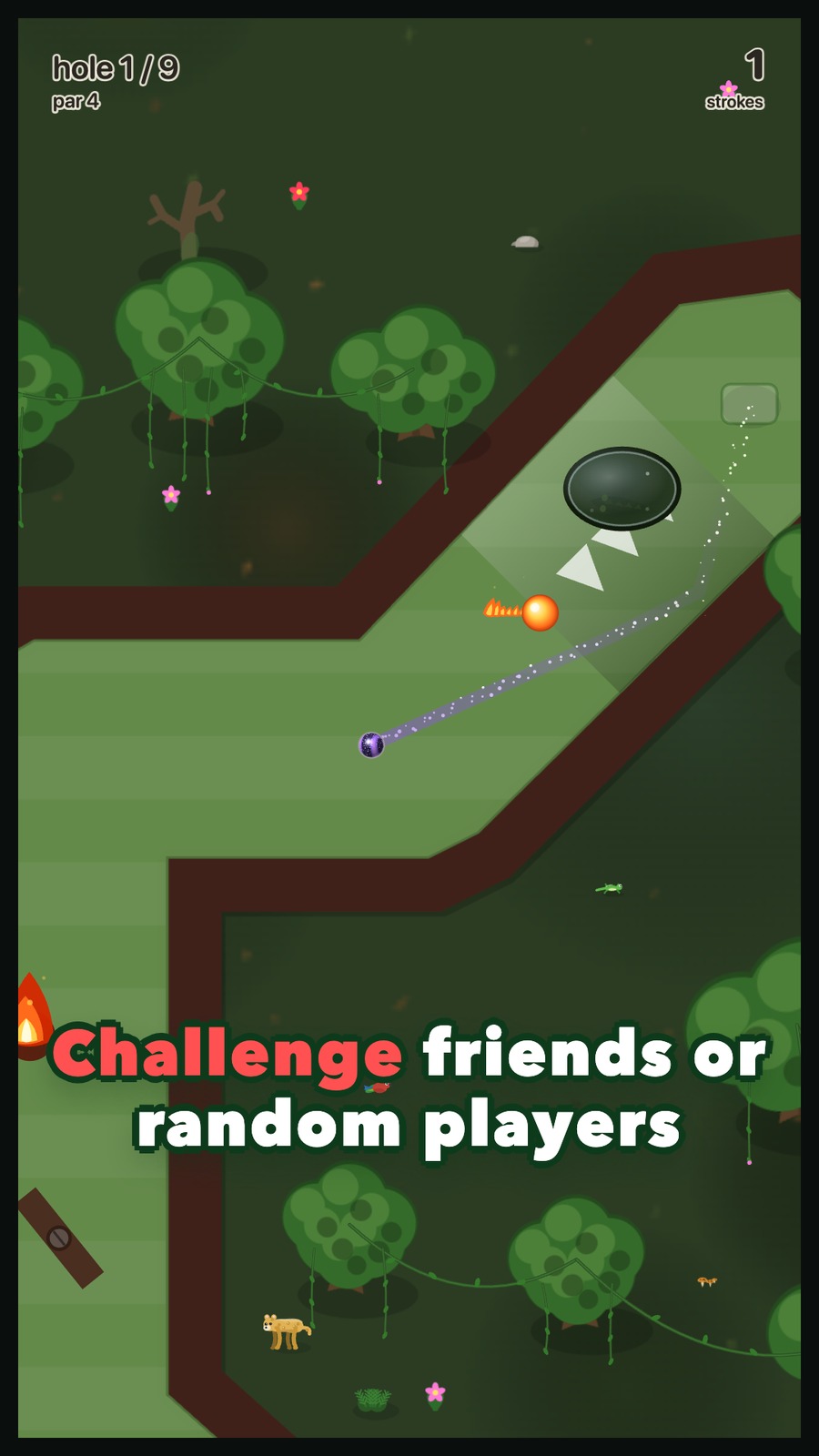 Lining up a shot on a jungle course